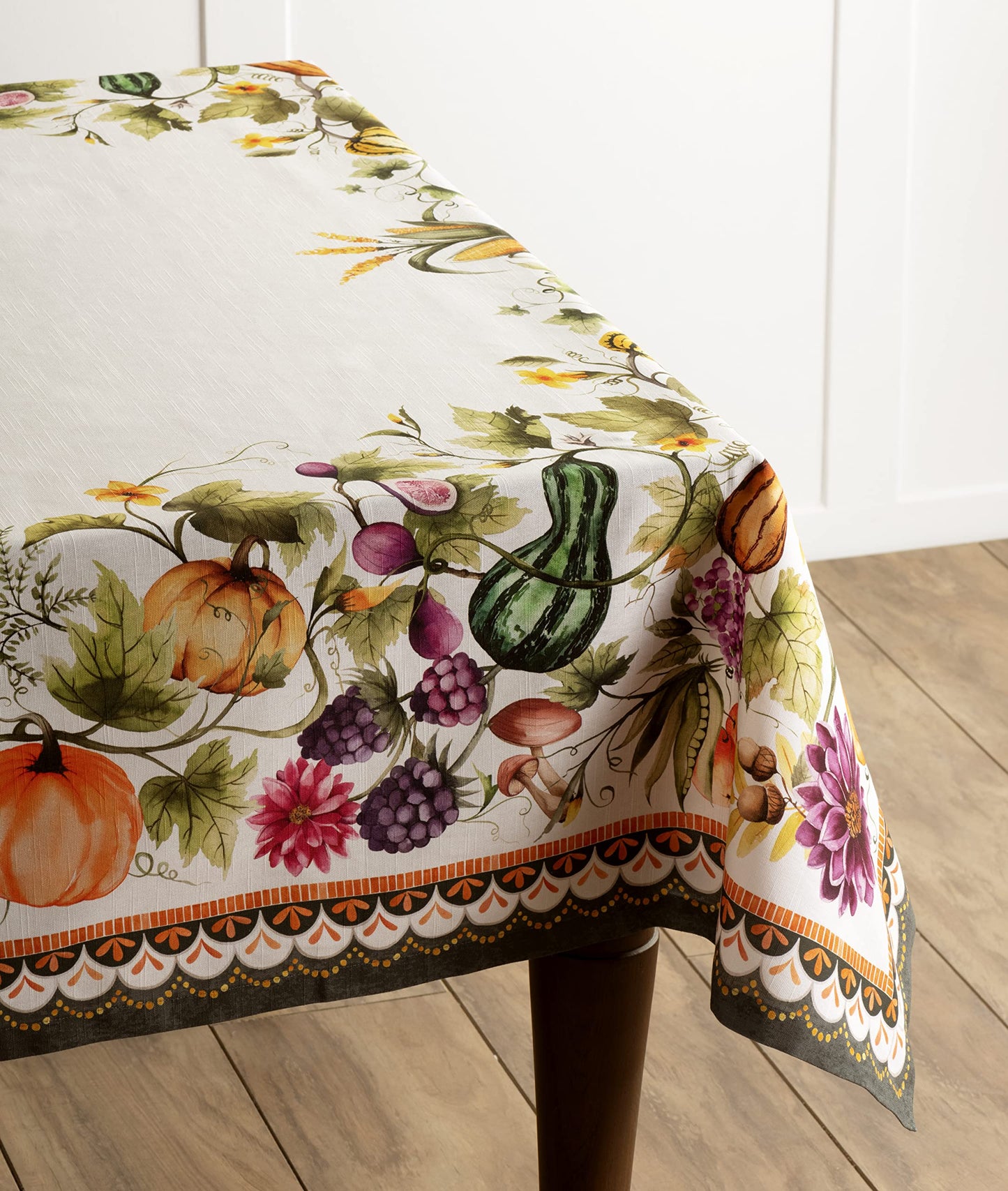 Maison d' Hermine Table Cloth Rectangle Table 100% Cotton 60 x 120 Inches Fall Tablecloth Reusable Everyday Use for Thanksgiving Christmas Decorations Dining Farmhouse (Pumpkin Garden - Cloudy Cream)