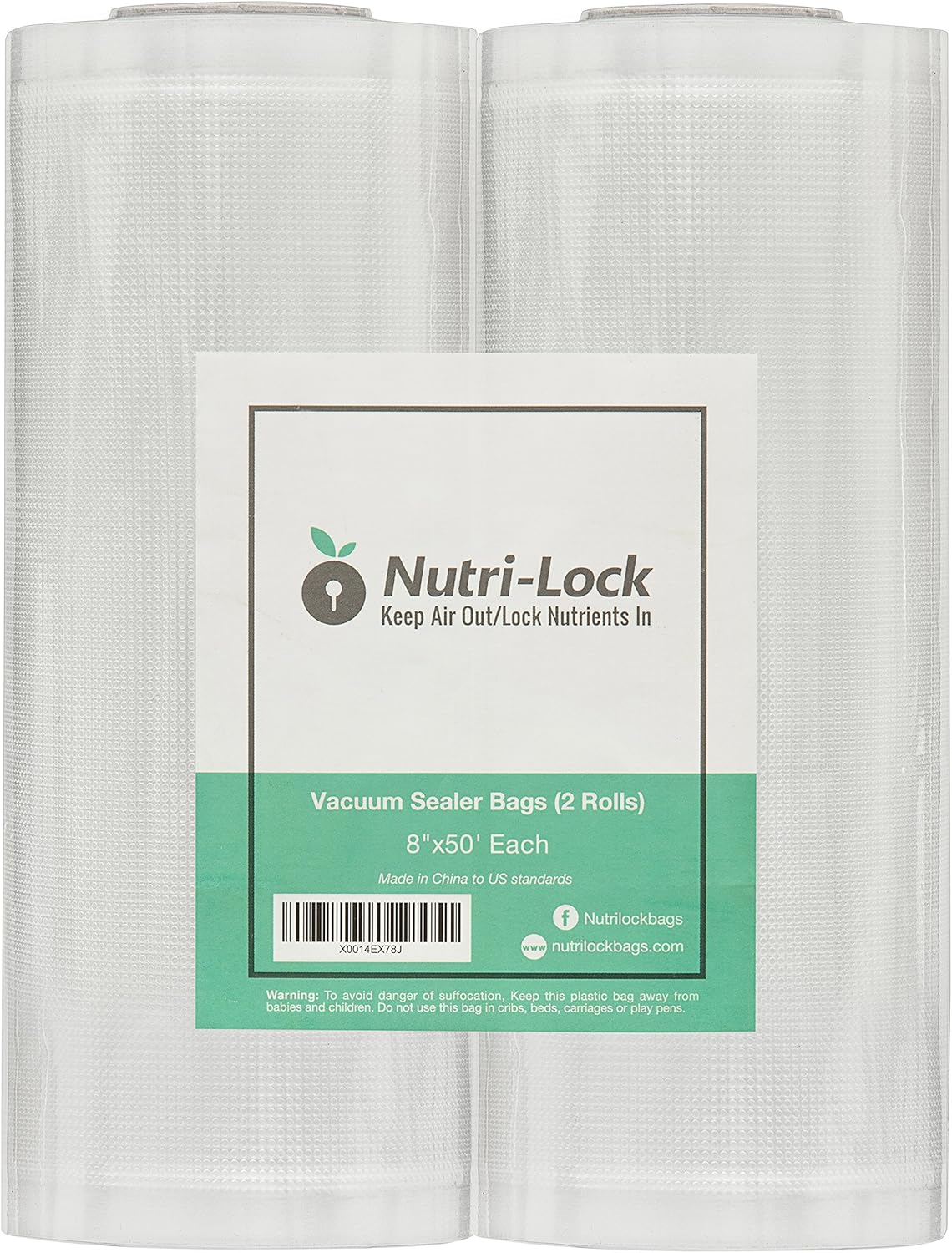 Lock Vacuum Sealer Bags - BPA-Free 8x50 Inch Rolls for Food Preservation & Sous Vide | Set of 2