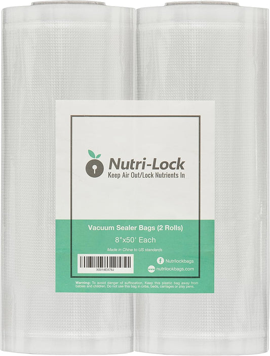 Lock Vacuum Sealer Bags - BPA-Free 8x50 Inch Rolls for Food Preservation & Sous Vide | Set of 2