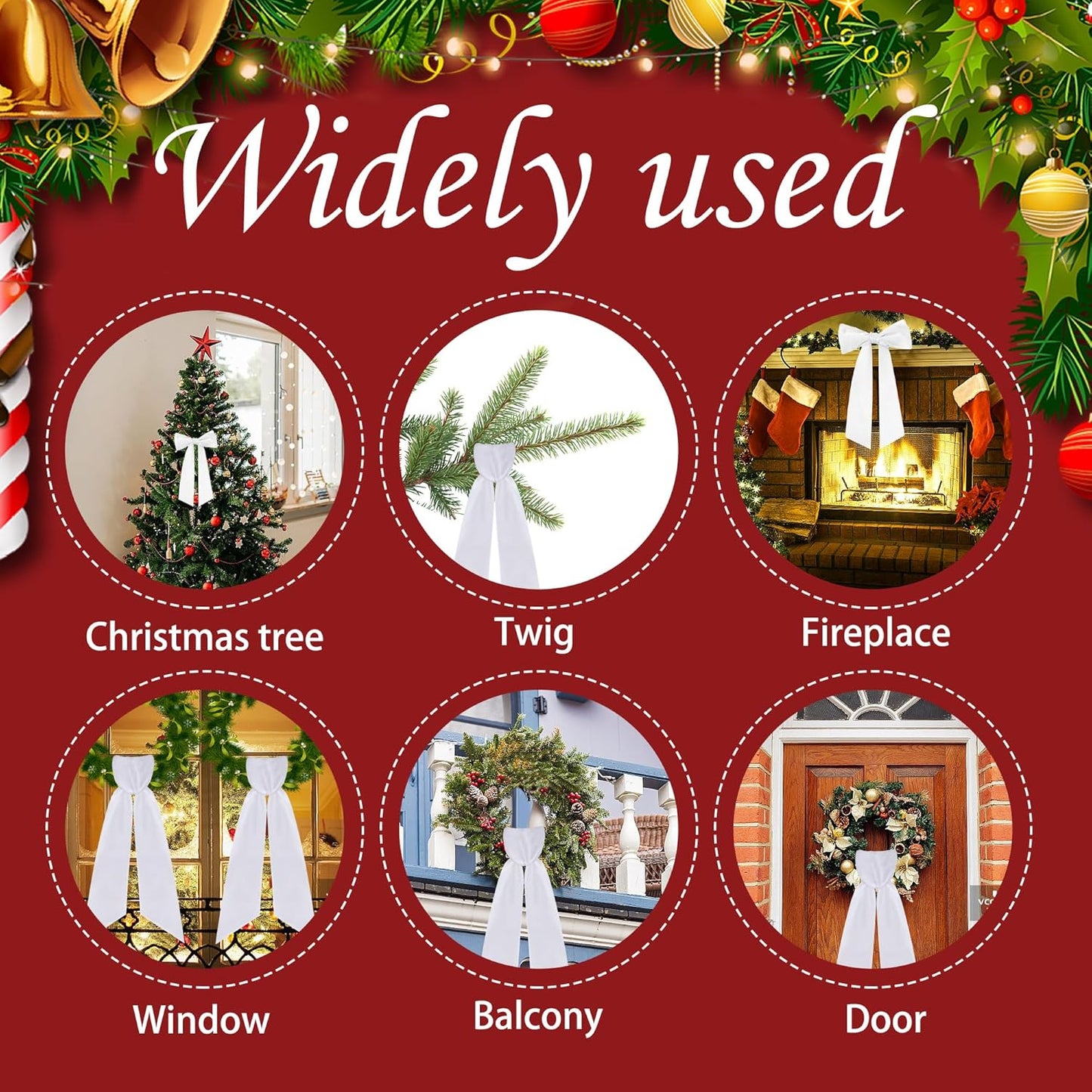 RunNico Wreath Sash - 4 Pack 4.5" W x 56.3" L | White Blank Embroidered Wreath Accessories for Holiday Decor