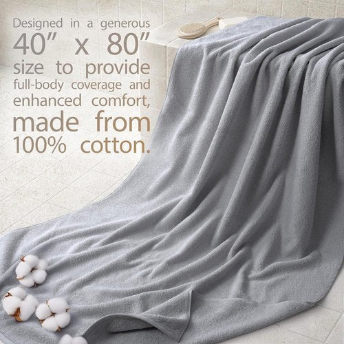 Cotton Paradise 100% Cotton Oversized Bath Sheet - Extra Large Light Gray Turkish Towel 40x80