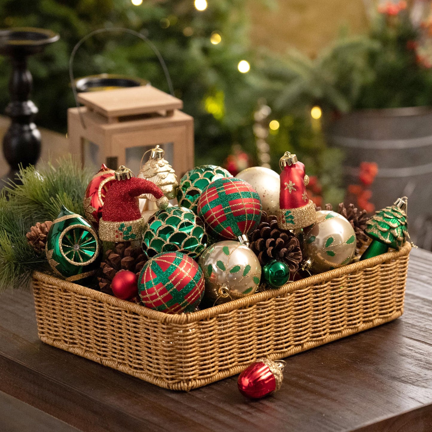 Valery Madelyn Ornaments for Christmas Trees, 70ct Red Green and Gold Shatterproof Christmas Tree Decorations, Traditional Country Hanging Ball Ornaments Bulk for Xmas Holiday Decor