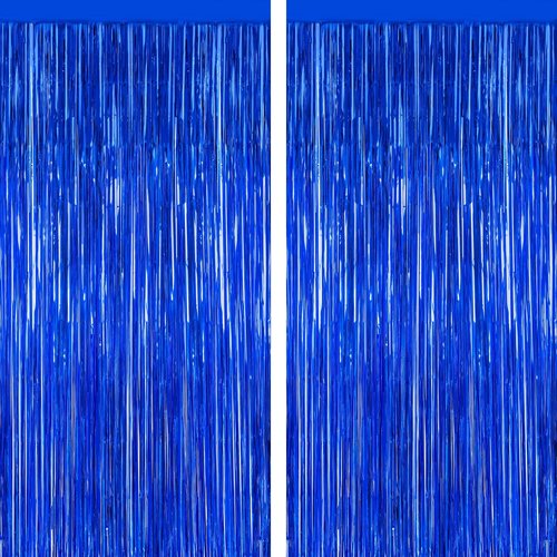 2 PCS Tinsel Backdrop, 3.28 FT x 7.05 FT Dark Blue Backdrop Curtains, Metallic Graduation Fringe Curtains Party Streamer, Navy Blue Party Decorations Photo Props