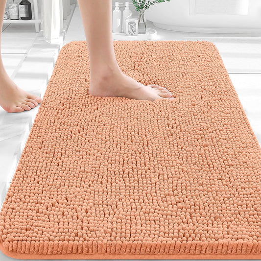 OLANLY Bathroom Rugs - Extra Soft Chenille Bath Mats | Quick-Dry, Machine Washable, 36x24, Peach