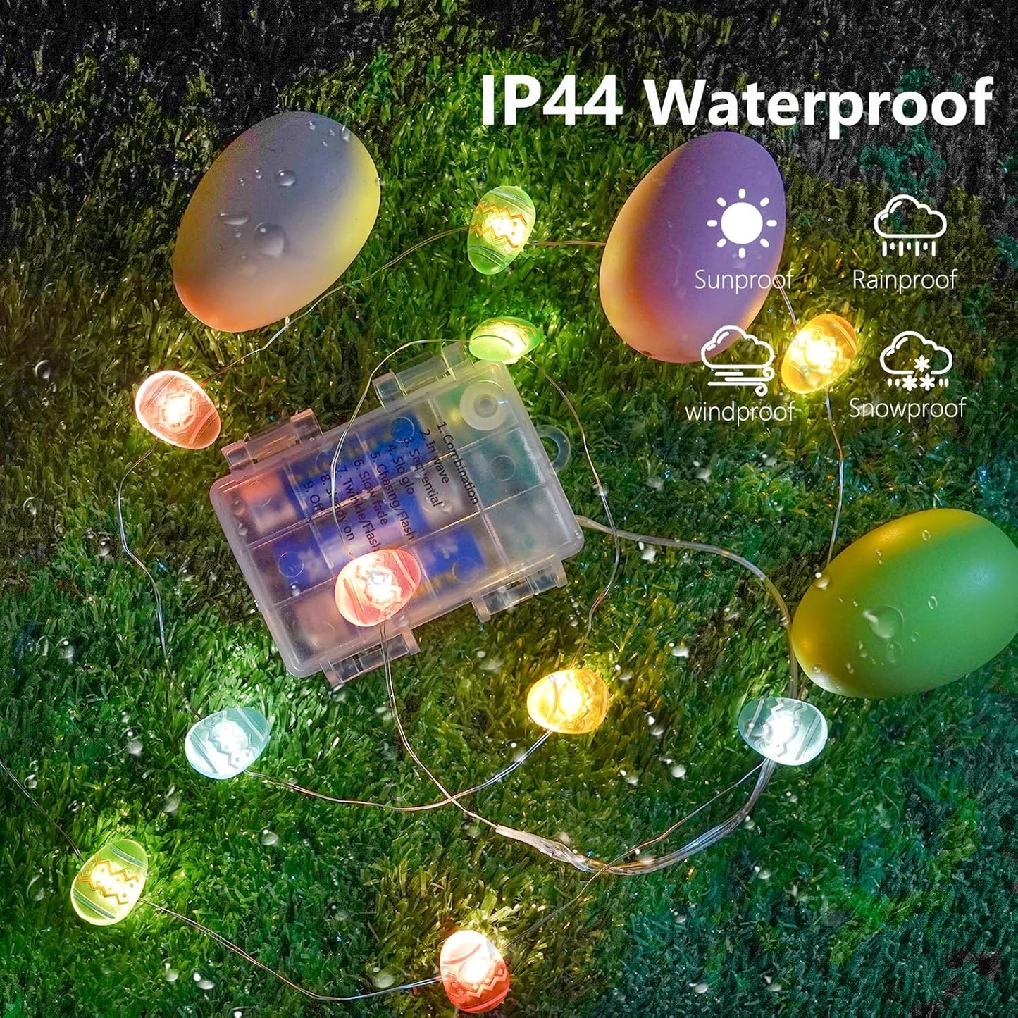 Pastel Fairy Lights by Easter Decorations - Battery Operated String Lights with Remote & Timer | Waterproof Indoor/Outdoor Twinkle Lights for Spring Party Decor