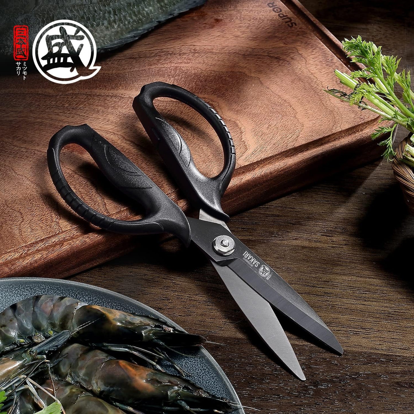 MITSUMOTO SAKARI Kitchen Scissors - Heavy Duty Black Titanium Plated | Multipurpose Cooking & Herb Tool