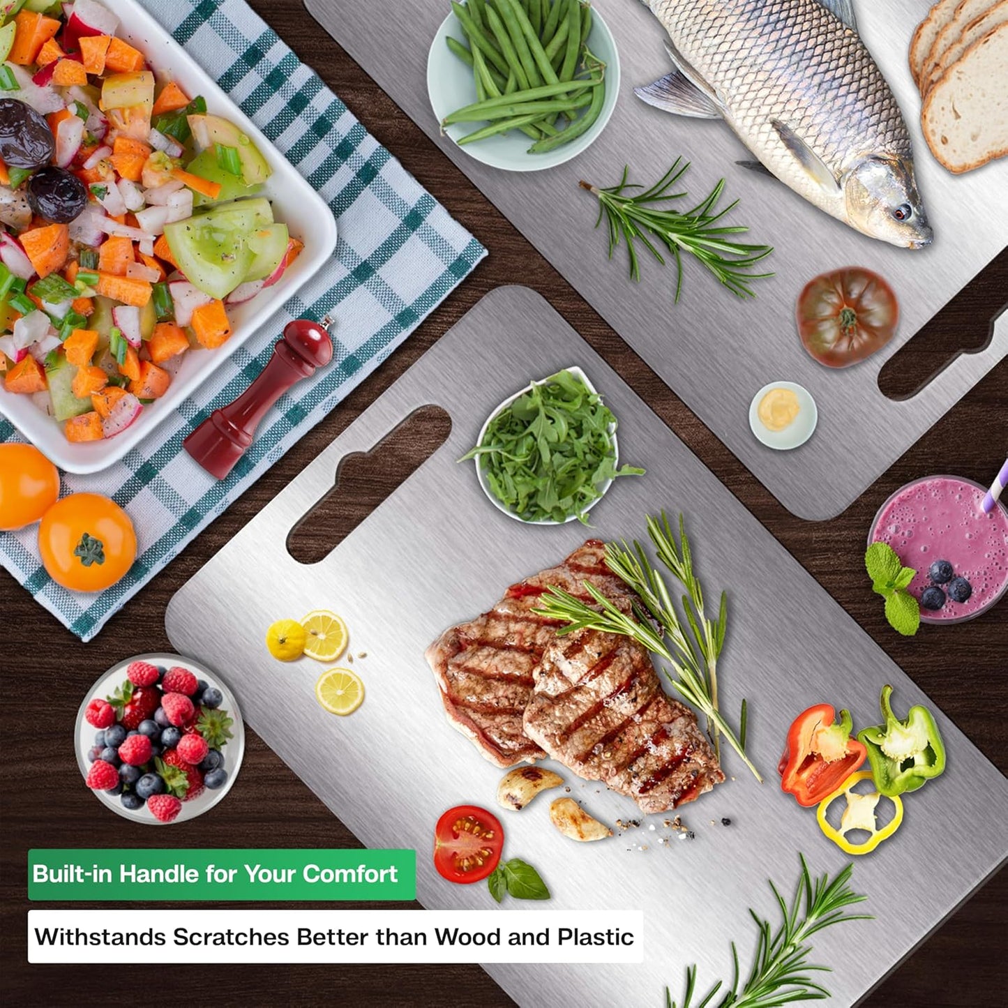 Stainless Steel Cutting Board - 304 Food Grade, Double-Sided Non-Toxic Design, Easy to Clean | 11.4" x 8"