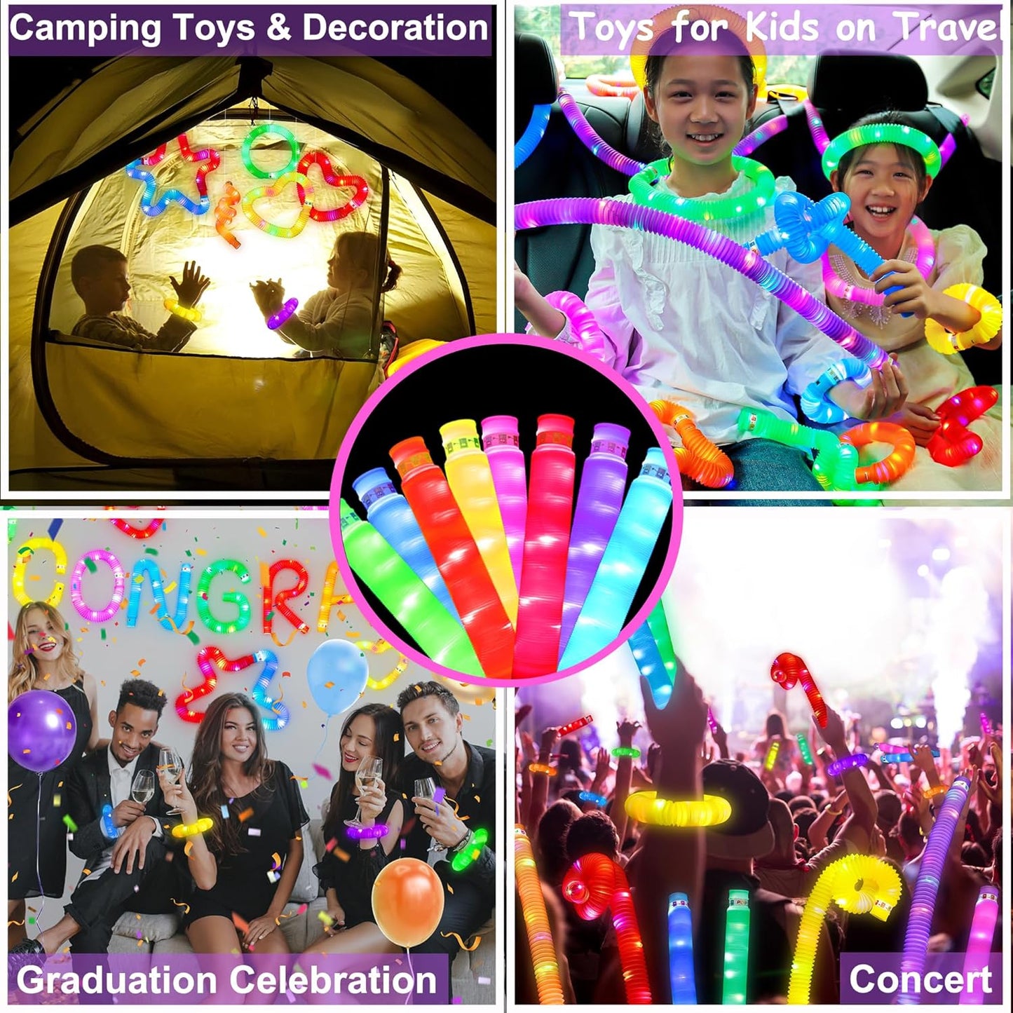 UrChoice Glow Sticks - 8PCS LED Pop Tubes for Parties | Glow Necklaces & Bracelets for Camping Fun