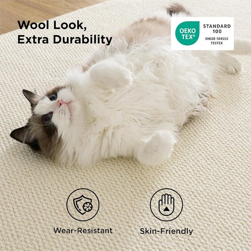 Bedsure 5x7 Faux Wool Area Rug - Machine Washable, Non-Slip, Pet Friendly - Cream for Living Room & Bedroom