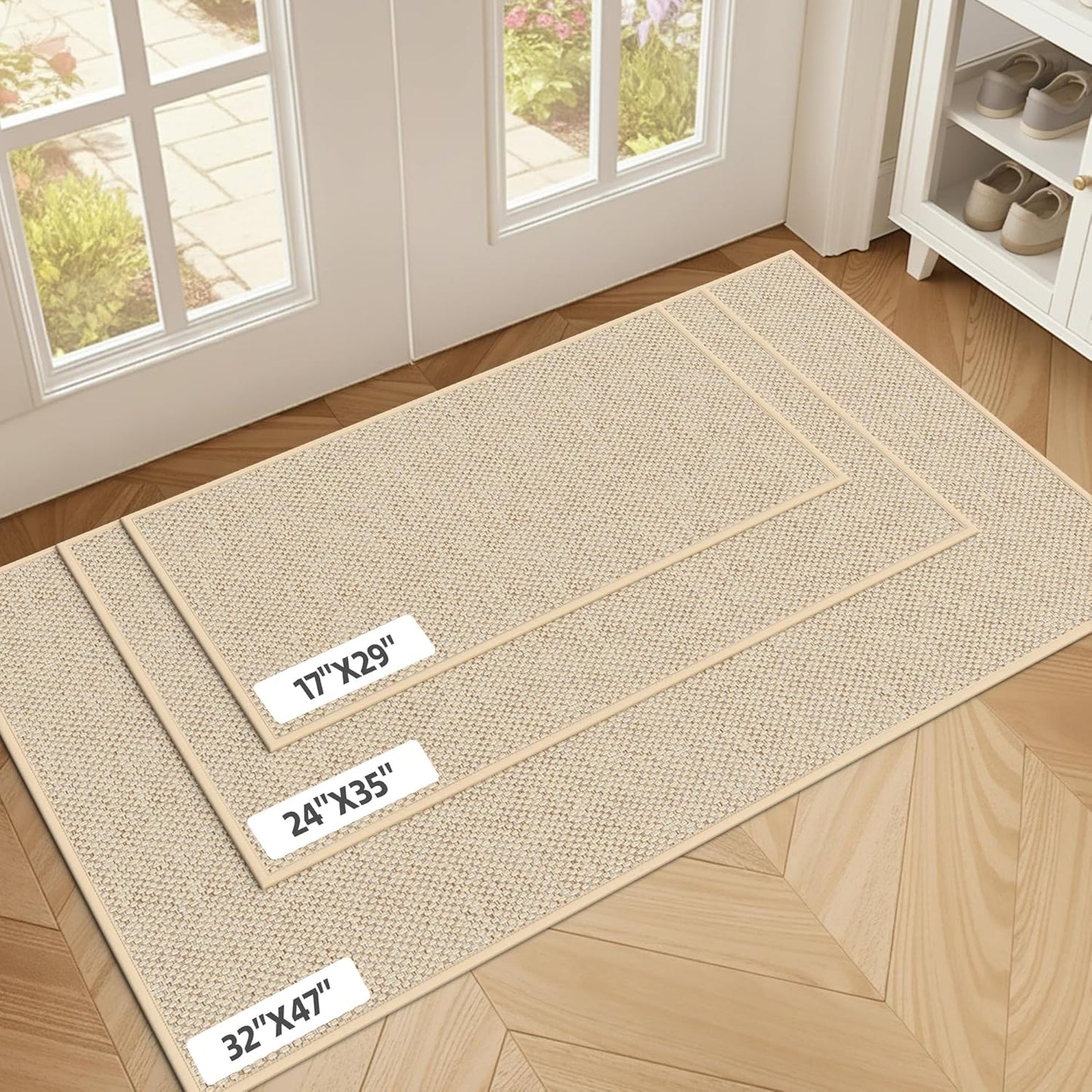 Skiennix Indoor Door Mat - Washable Non-Slip Entry Rug | 17"x29" | Beige, Dirt-Resistant Design