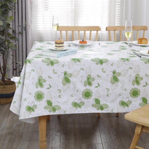 Heavy Duty Vinyl Tablecloth with Flannel Backing Waterproof Oil-Proof Plastic Table Cloth Stain-Resistant Wipeable Rectangle or Square Table Cover for Indoor and Outdoor (Floral and Leaf,60x102 Inch)
