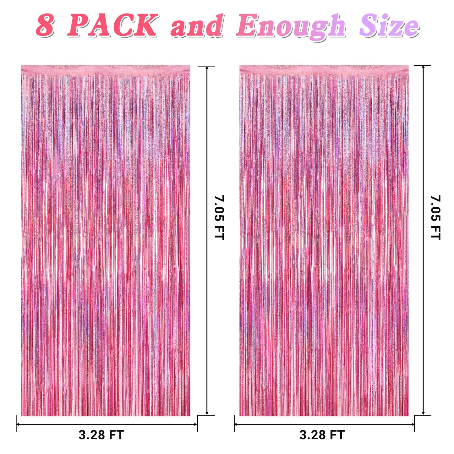 8 Pack Pink Backdrop, 3.28 FT x 7.05 FT Fringe Curtains, Metallic Glitter Pink Fringe Party Streamer Foil Curtains Tinsel Backdrop, Pink Decorations Bachelorette Valentines Day Party Supplies