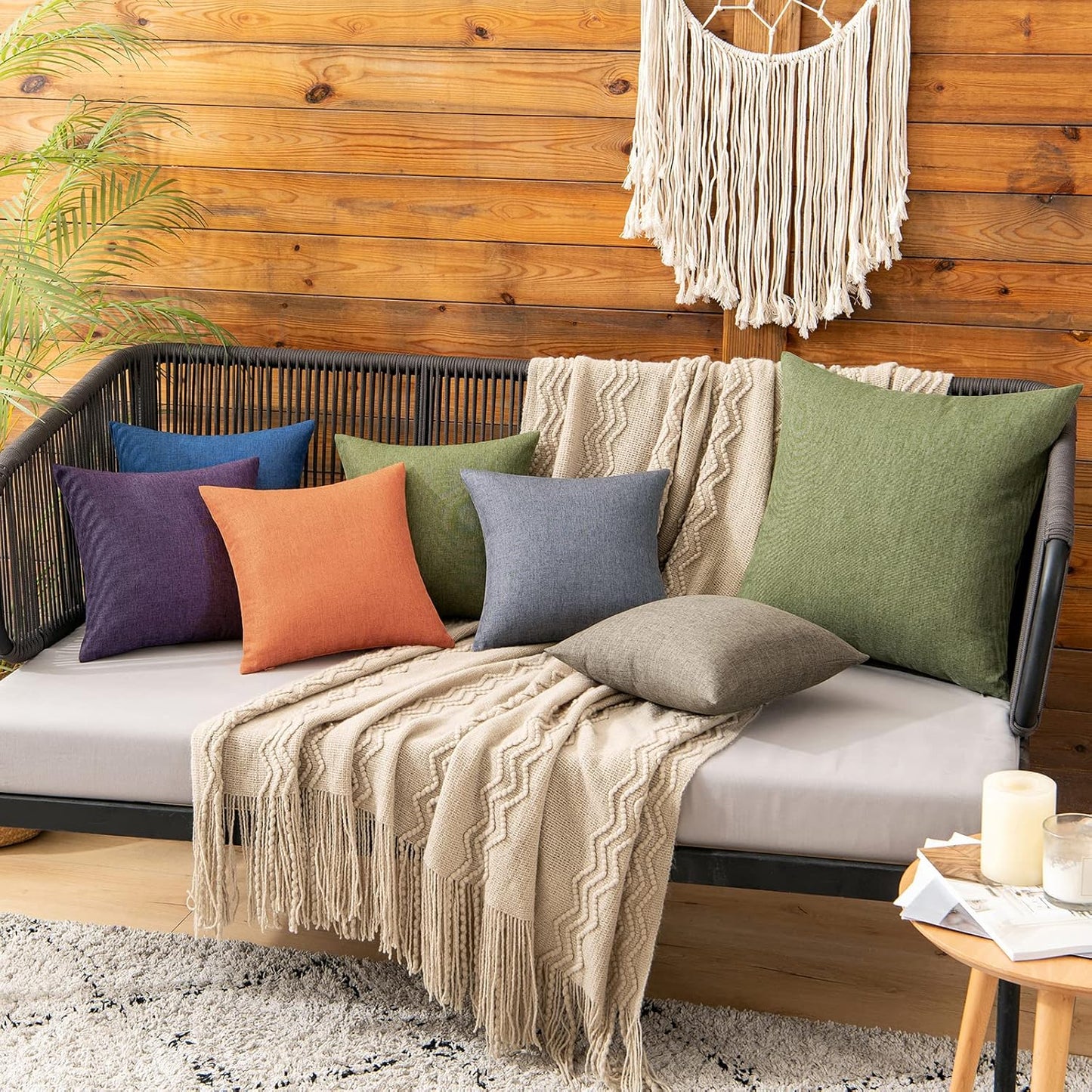 MIULEE Decorative Outdoor Throw Pillow Covers - Waterproof Faux Linen Cushion Cases | 12x12 Inch Dark Green (Pack of 2)
