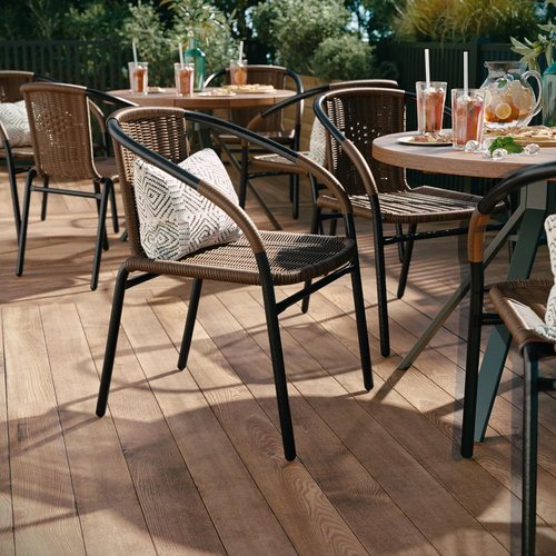EMMA + OLIVER Modern Rattan Stack Chairs - Set of 2 Indoor/Outdoor with Curved Back, Brown