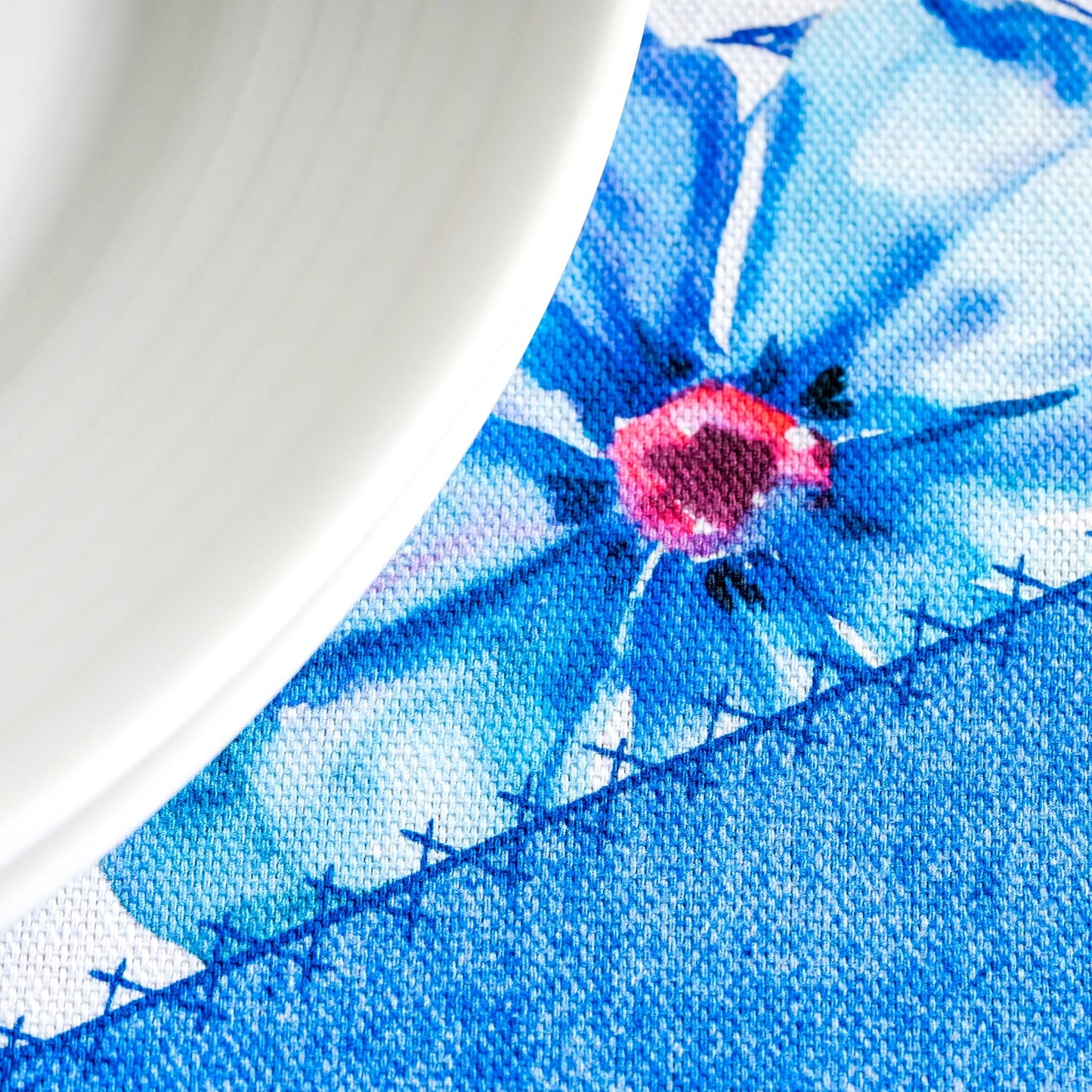 Maison d' Hermine Table Cloth Round Table 100% Cotton 69 Round Inches Tablecloth Reusable Decorative for Dining Kitchen Room Farmhouse Home Gifts for Mothers Day Spring Summer - Summer Blues