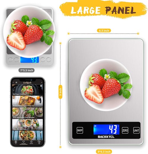 Cooking Master 22lb Digital Kitchen Scale - Precise 1g/0.1oz Graduation, Stainless Steel & Glass Finish