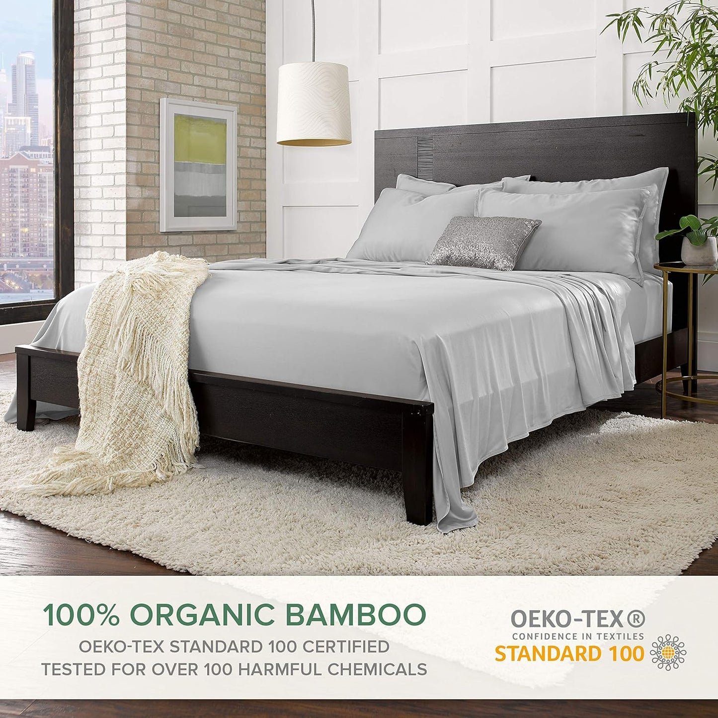 Pure Bamboo Short Queen Sheets - 100% Organic Viscose, Soft & Cooling Bed Sheet Set | 60"x75", Silver Pearl