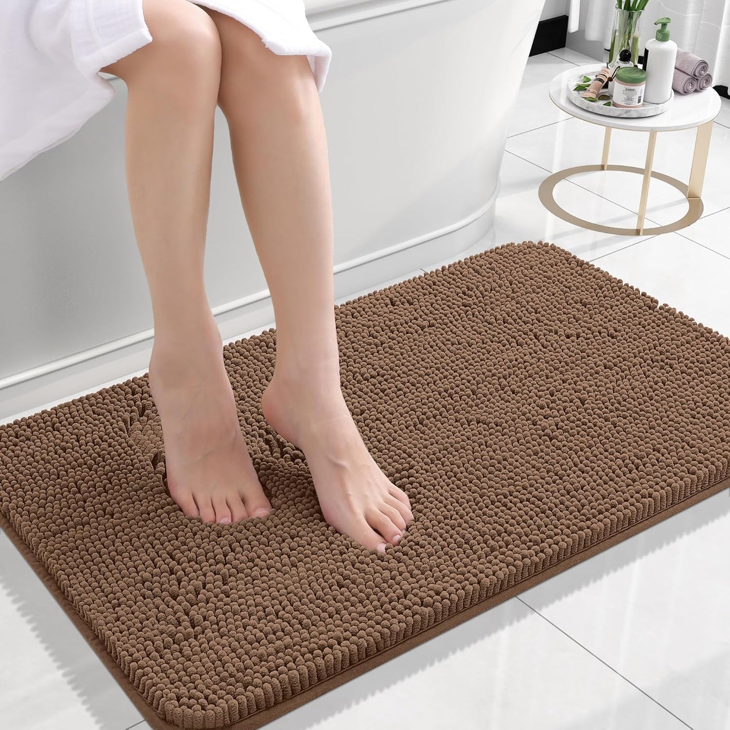 OLANLY Large Bath Rugs - Extra Soft Chenille, Quick Dry & Absorbent | 59x35 Mocha, Machine Washable