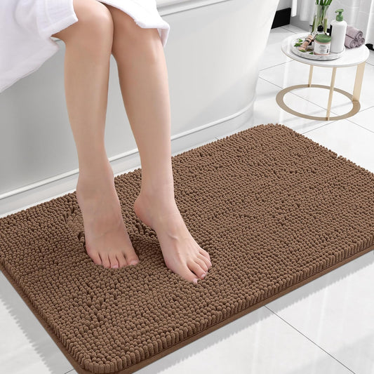 OLANLY Large Bath Rugs - Extra Soft Chenille, Quick Dry & Absorbent | 59x35 Mocha, Machine Washable