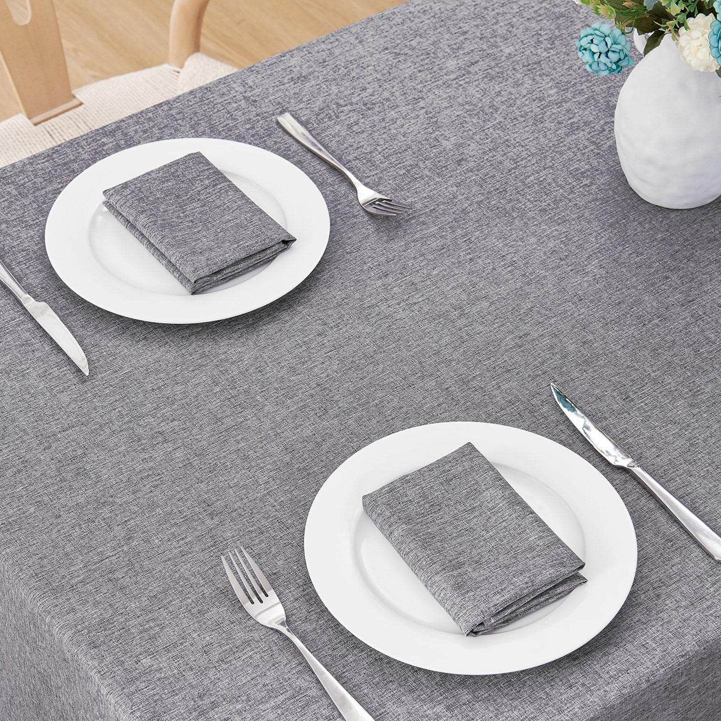 Veblandy Rectangle Tablecloth Linen Textured Waterproof & Stain Resistant Table Cloth Wrinkle Free Decorative Fabric Farmhouse Table Cover for Dining/Party/Buffet/Wedding, 60 x 144 Inch, Dark Grey