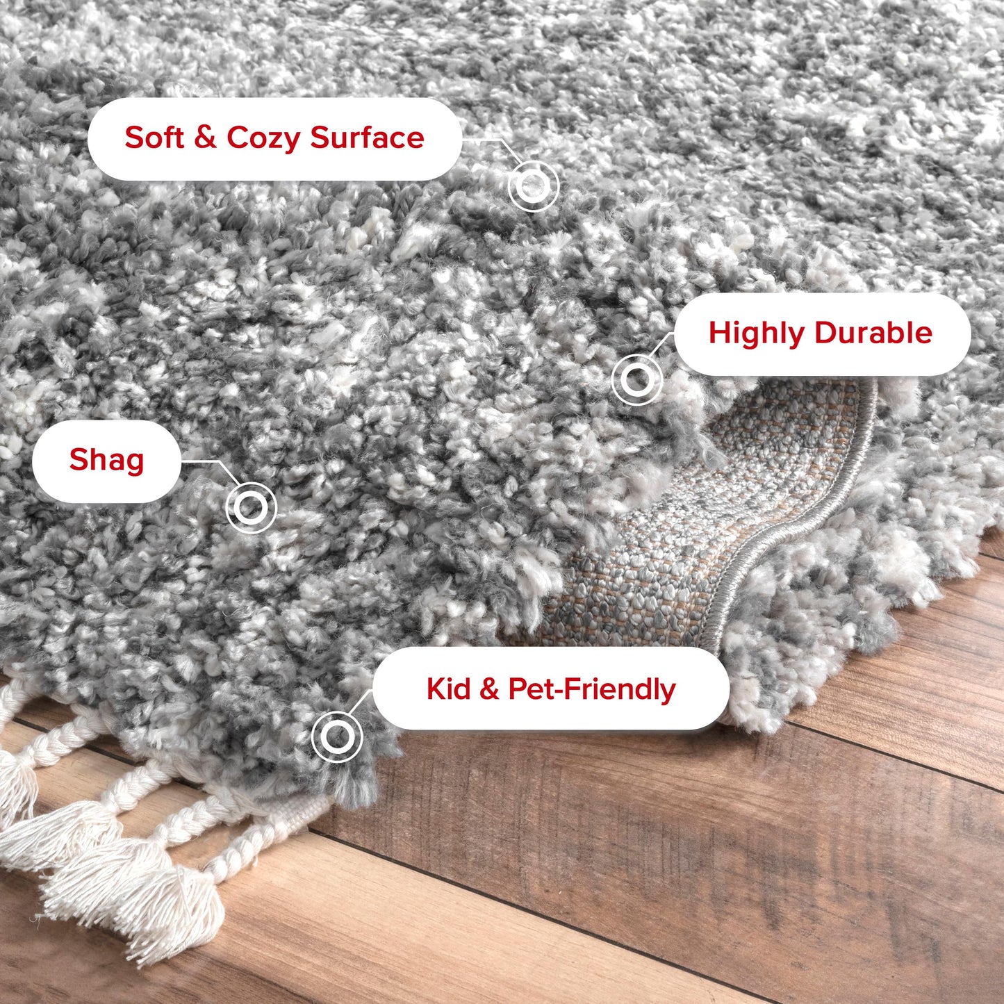 nuLOOM Brooke Shag Tasseled Area Rug - 2x12 Runner Shag Rug Casual Grey/Ivory Rugs for Living Room Bedroom Dining Room Nursery Entryway Hallway