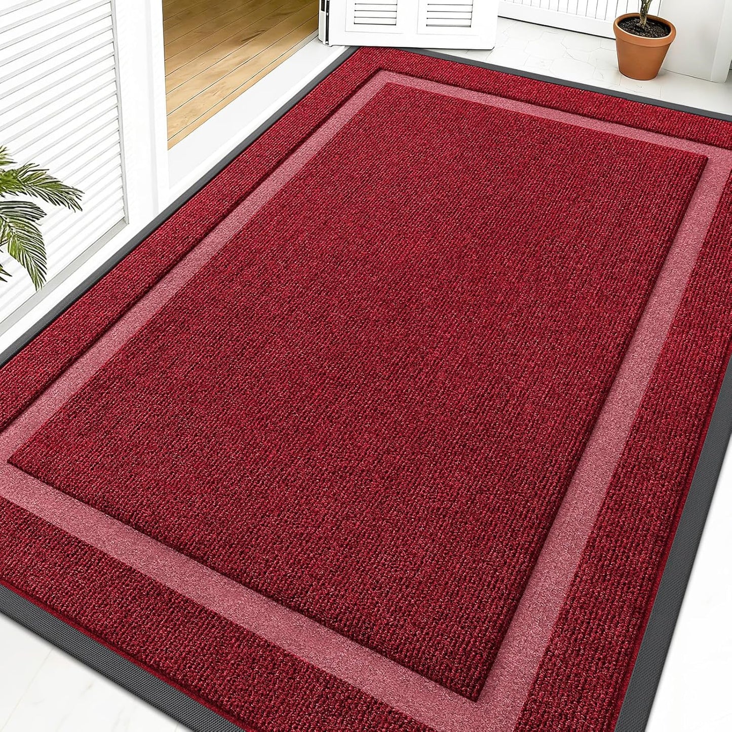 OLANLY Waterproof Front Door Mat - All-Season, Fade Resistant, Easy Clean, 59x40, Wine Red