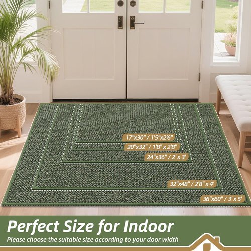 BEQHAUSE Dirt Trapper Door Mat - Non-Slip, Washable, Absorbent Entrance Mat | 32" x 48" - Green