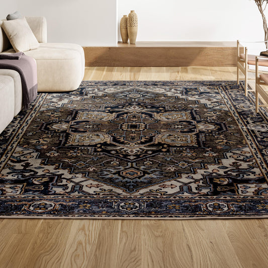 JONATHAN Y WSH105C-4 Cirali Ornate Large Medallion Machine-Washable Green/Navy/Cream 4 ft. x 6 ft. Area Rug, Easy to Clean, Non-Shedding for Home, Kitchen, Living Room, Bedroom, Dining Room