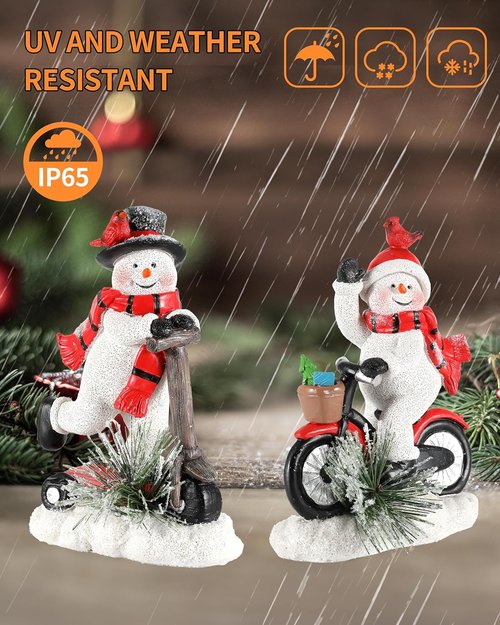 iStatue Snowman Figurines - Set of 2 Glittery 7'' Tall Resin Statues | Winter & Christmas Decor