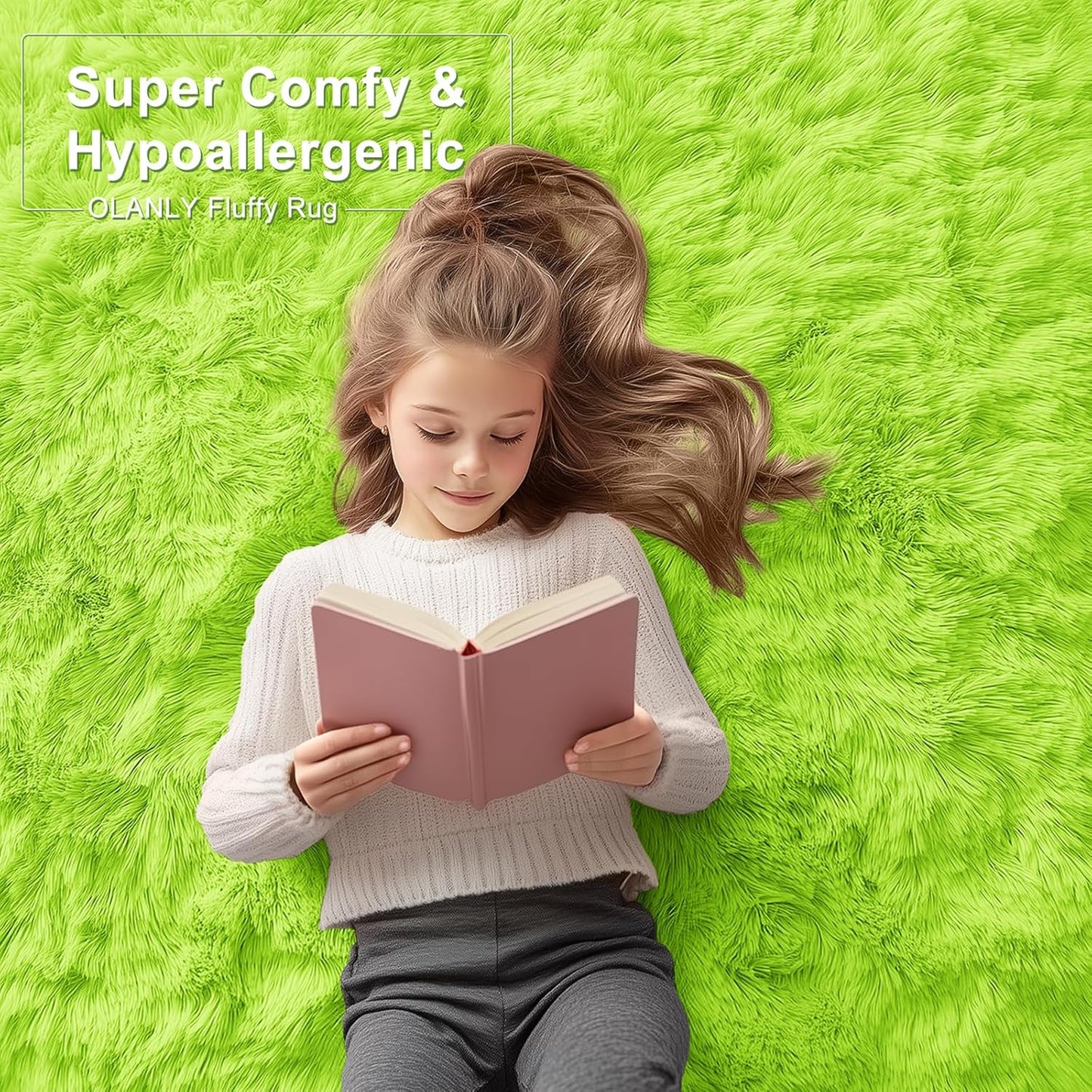 OLANLY 2x6 Machine Washable Runner Rug - Soft Fluffy Shaggy Indoor Carpet for Bedroom & Hallway | Lime Green