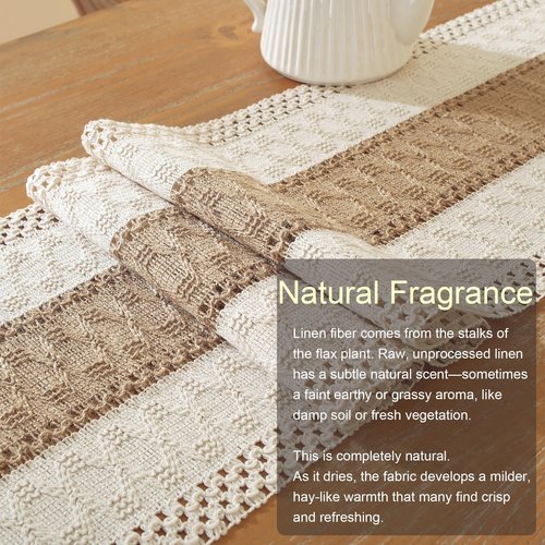 Farmhouse Decor Boho Table Runner with Macrame, Elegant Beige Brown Coffee Table Runners 72 Inches Long, Rustic Home Decor Boho Decorations for Dining Room Kitchen Baby Bridal Shower (12"×72")