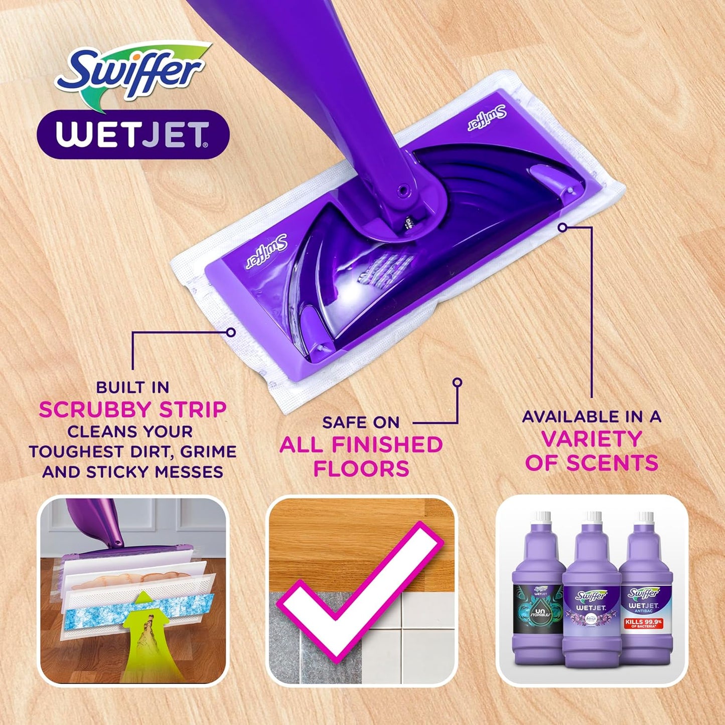 Swiffer WetJet Hardwood Floor Spray Mop Cleaner Kit - Includes Power Mop, 10 Pads & Solution