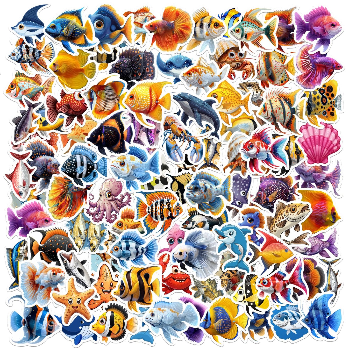 Ocean Aniaml Stickers for Kids,100 Pcs Under The Sea Animal Stickers for Decorations, Waterproof Sea Creature Fish Sticker Ideal for Water Bottles Party Favors Supplies Crafts Decor