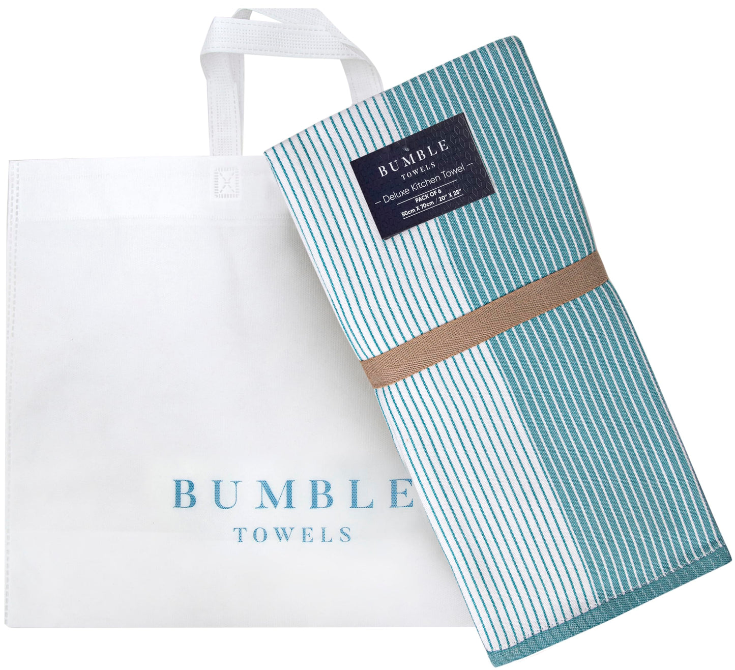 Premium Kitchen Towels (20”x 28”, 6 Pack) | Large Cotton Dish Towels | Flat & Terry Highly Absorbent Kitchen Linen Set with Hanging Loop | Aqua