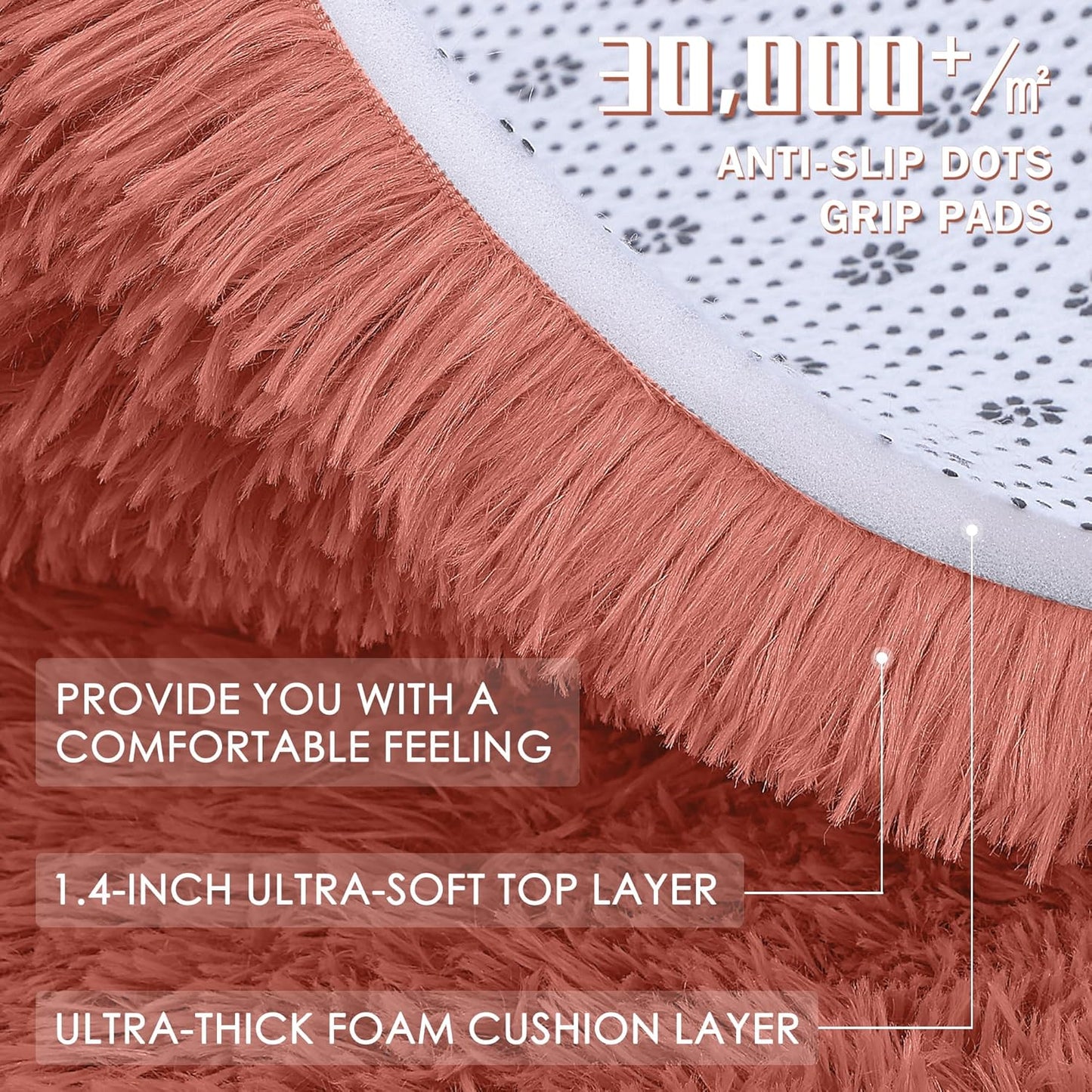 OLANLY Large Area Rug - Soft Fluffy Shaggy Carpet for Living Room & Bedroom | 8x10, Rust Red