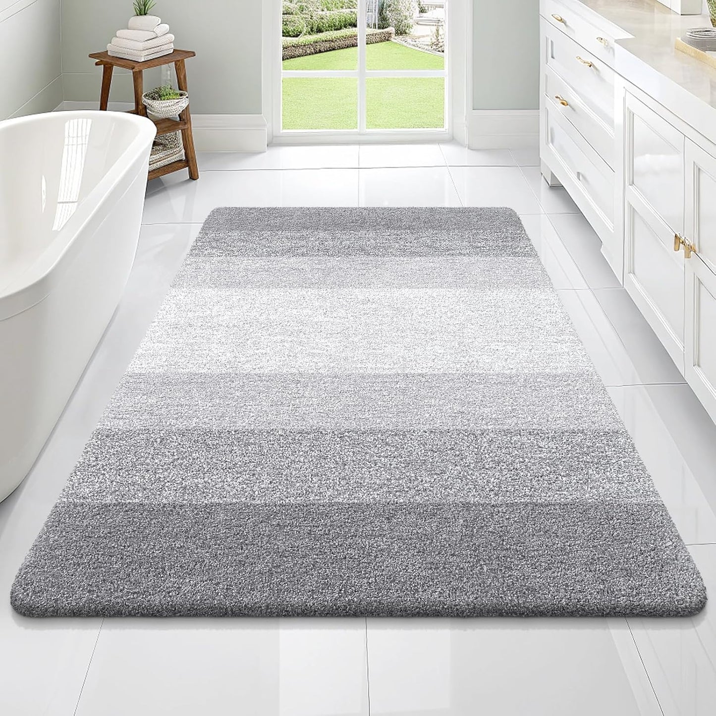 OLANLY Large Bath Rugs - Extra Soft Microfiber Mat 70x46 | Quick-Dry, Washable, Rubber Backing, Light Grey