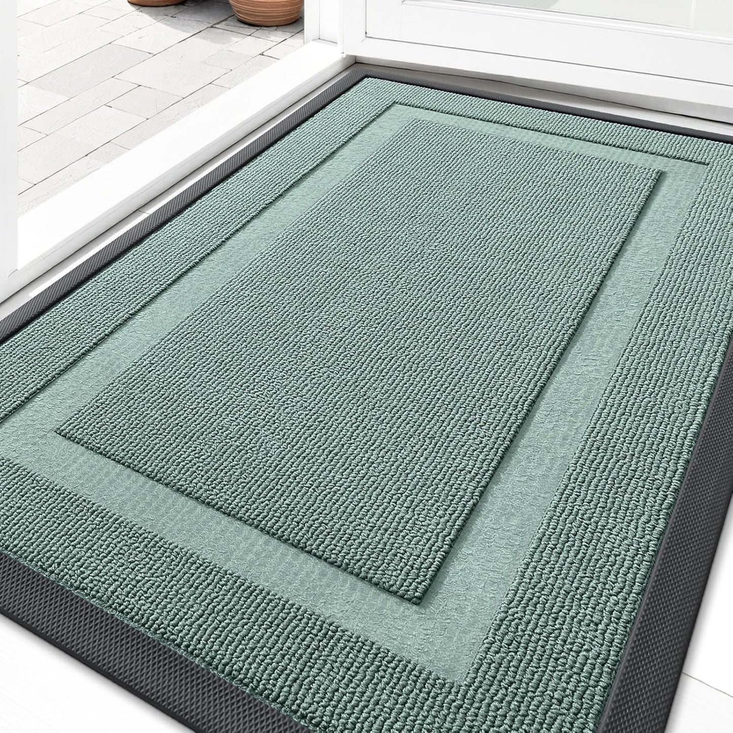 OLANLY Indoor Outdoor Front Door Mat - Waterproof All-Season Doormat | Sturdy Natural Rubber, 33x21, Grayish Green