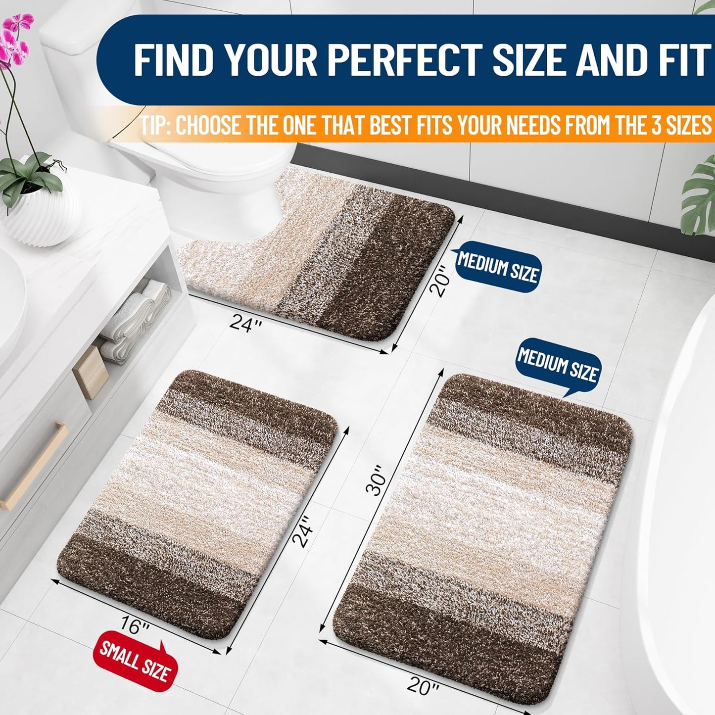 OLANLY Bathroom Runner Rug - Extra Soft Microfiber Mat with Rubber Backing | Quick Dry, Washable, 44x24, Light Brown