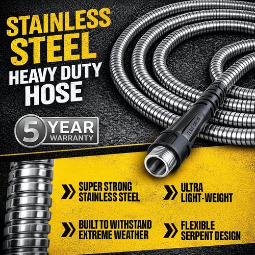 BIONIC STEEL 100 Ft Metal Garden Hose - Heavy Duty Non-Kinking Design with Sprayer Nozzle | 500 PSI