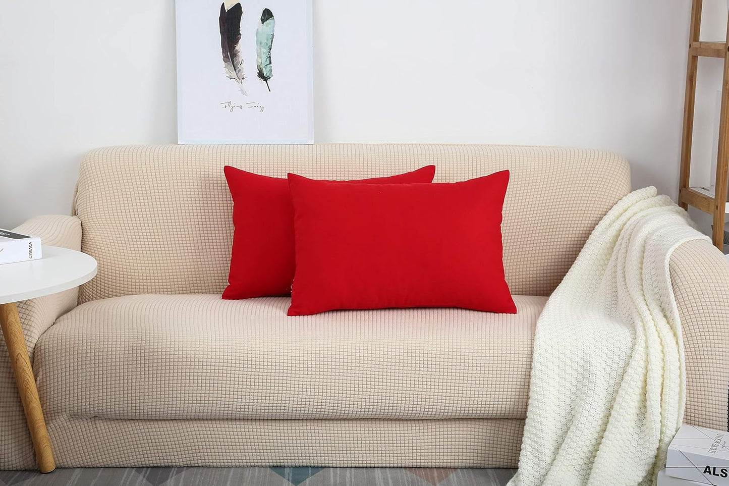 Red 100% Cotton Canvas Throw Pillow Covers - Handmade Decorative 12"x20" Shams