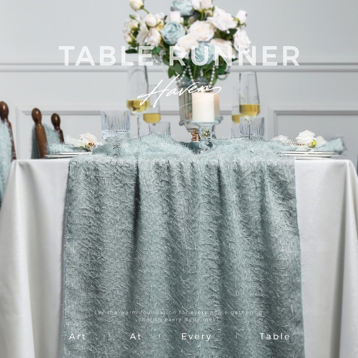 Leetaltree Dazzle Table Runner (Slate Blue, 1 Pack) - Luxury Fringe Appliqué Raised Linear Sparkle - Iridescent Elegant Gift Set for Wedding, Christmas, Tree Skirt, Birthday, Holiday & Home Decor