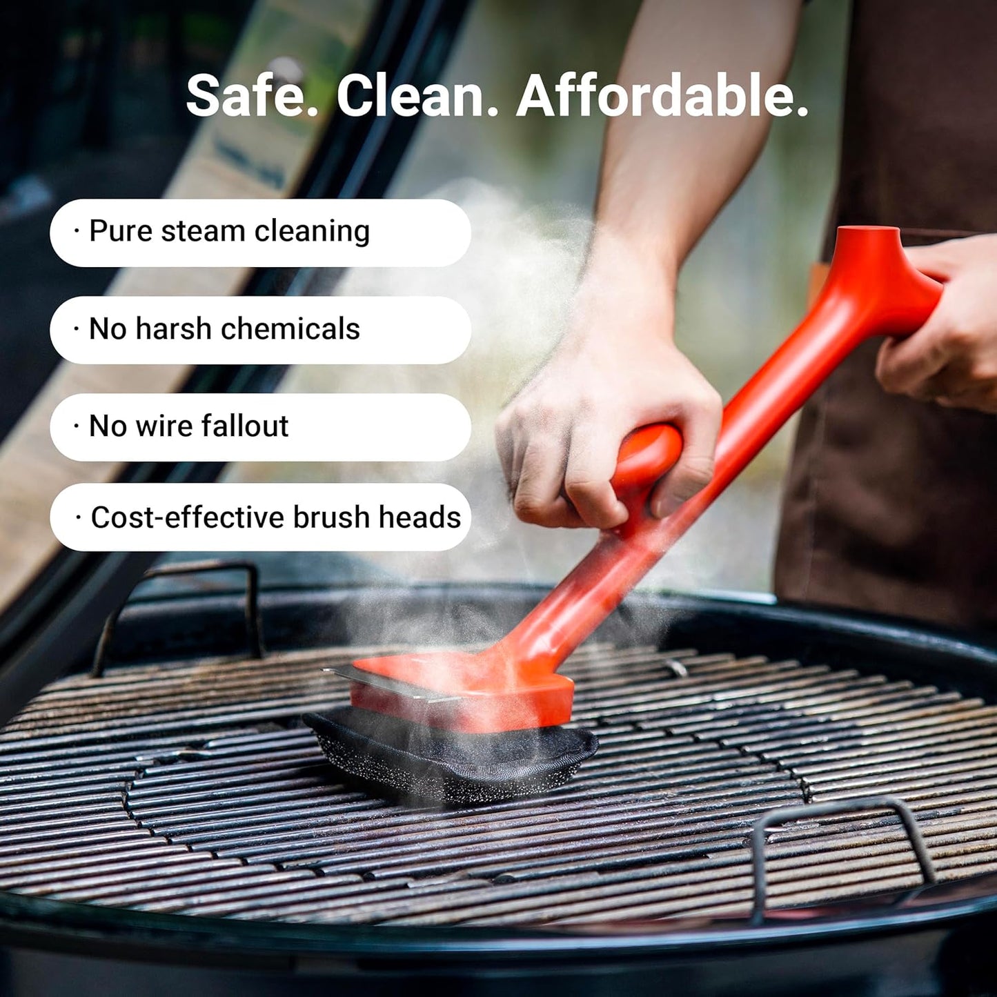 ThermoMaven BBQ Grill Brush - Bristle-Free Steam Cleaner for Quick Grease Removal - 17" Cool-Touch Handle & 3 Replaceable Heads