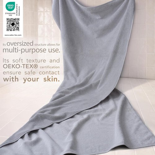 Cotton Paradise 100% Cotton Oversized Bath Sheet - Extra Large Light Gray Turkish Towel 40x80