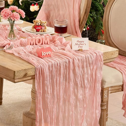 6 Pack Dusty Pink Table Runner Graduation Cheesecloth120 Inch Boho Rustic Gauze 10 FT Cheese Cloth Table Runners Decorations for Mother's Day Birthday Baby Shower Wedding Holiday Home Party Decor
