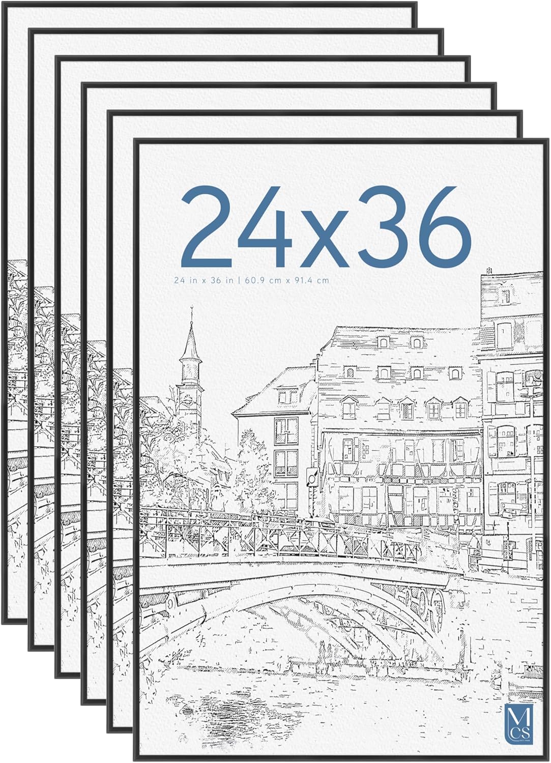 MCS Original Poster Frame - 24x36 Black Lightweight Vertical & Horizontal Picture Frame | 6-Pack for Art Prints & Gallery Walls