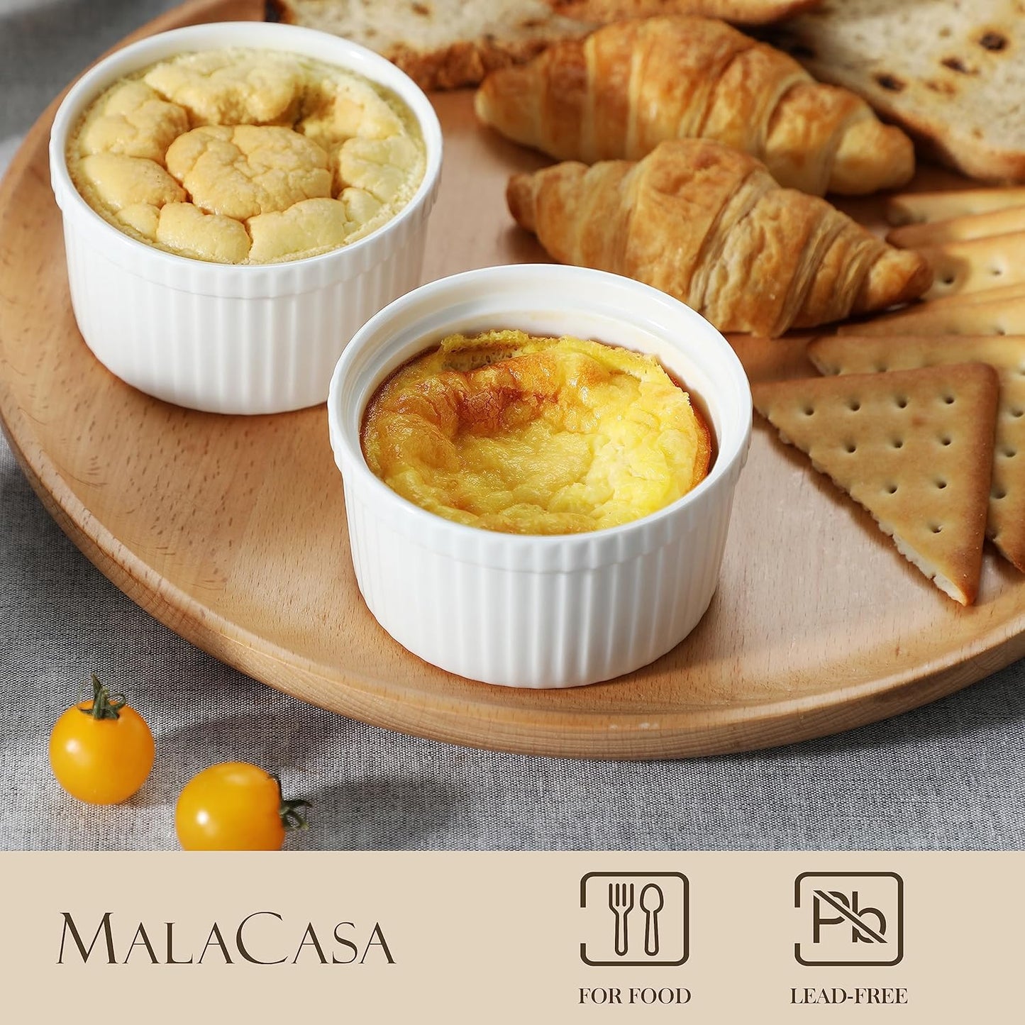 MALACASA Casserole Dishes - 8 oz Ramekins with Lids for Oven Baking | Durable & Stylish
