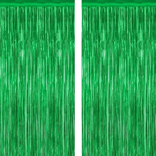2 Pack Tinsel Backdrop - Metallic Green St. Patrick's Day Party Decorations | 3.28FT x 7.05FT