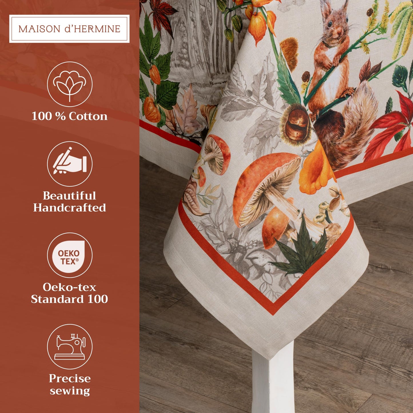 Maison d' Hermine Table Cloth Rectangle Table 100% Cotton 60 x 108 Inches Fall Tablecloth Reusable Everyday Use for Thanksgiving Christmas Decorations Dining Farmhouse Party (Recolte)
