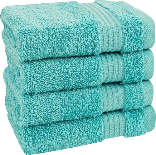 Cotton Paradise 100% Cotton Turkish Washcloth Set - Soft, Absorbent 4-Piece Towels in Turquoise