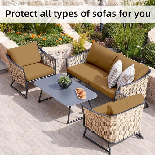 BIETYONE Stretch Patio Cushion Covers - 8Pcs Washable Outdoor Sofa Slipcovers | Camel Color